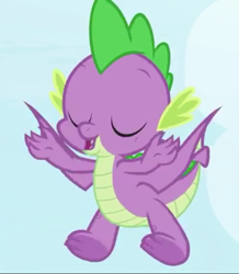 Size: 628x720 | Tagged: safe, imported from derpibooru, screencap, spike, dragon, the big mac question, claws, cropped, eyes closed, feet, flying, male, male feet, toes, underfoot, winged spike, wings