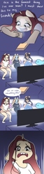 Size: 1700x6800 | Tagged: safe, artist:katputze, imported from derpibooru, oc, oc only, oc:crimson sunset, anthro, unicorn, couch, crying, friends, movie night, sad, television