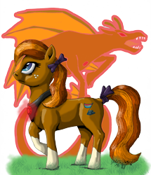 Size: 2550x2971 | Tagged: safe, artist:edhelistar, derpibooru exclusive, imported from derpibooru, oc, oc only, oc:allegro shine, pony, siren, fanfic:continuity saga, bow, coat markings, disguise, disguised siren, freckles, gem, grass, hair bow, looking away, mixed media, pun, simple background, siren gem, siren oc, socks (coat marking), socks (coat markings), solo, tail bow, transparent background, visual pun