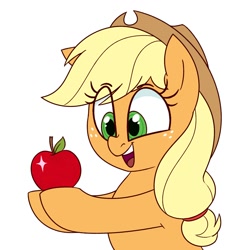 Size: 1400x1400 | Tagged: safe, artist:notenoughapples, imported from derpibooru, applejack, earth pony, pony, apple, cute, eye clipping through hair, female, jackabetes, mare, open mouth, simple background, solo, that pony sure does love apples, white background