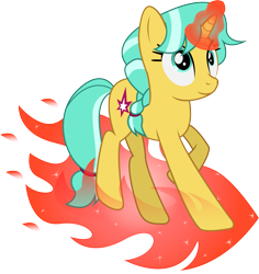 Size: 1555x1648 | Tagged: dead source, safe, artist:creativeli3, imported from derpibooru, citrine spark, fire quacker, pony, female, friendship student, magic, simple background, solo, transparent background, vector