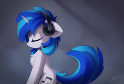 Size: 4000x2700 | Tagged: safe, artist:ifmsoul, imported from derpibooru, dj pon-3, vinyl scratch, pony, unicorn, chest fluff, cute, cutie mark, ear fluff, eyes closed, female, floppy ears, headphones, high res, mare, profile, smiling, solo, vinylbetes