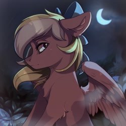Size: 1080x1080 | Tagged: safe, artist:ritter, imported from derpibooru, oc, oc only, oc:bay breeze, pegasus, pony, moon, night, solo, spread wings, wings