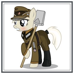 Size: 1024x1024 | Tagged: safe, artist:brony-works, imported from derpibooru, earth pony, pony, clothes, female, mare, nazi germany, nazipone, shovel, simple background, solo, uniform, white background