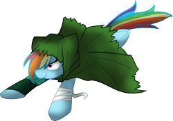 Size: 1951x1371 | Tagged: safe, artist:geraritydevillefort, imported from derpibooru, rainbow dash, pony, cloak, clothes, digital art, fate/extra, fate/grand order, female, robin hood, smiling, solo