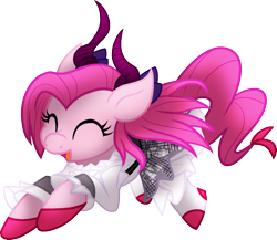 Size: 1345x1165 | Tagged: safe, artist:geraritydevillefort, imported from derpibooru, pinkie pie, earth pony, pony, clothes, devil horns, digital art, elizabeth bathory, fate/extra, fate/grand order, female, mare, simple background, smiling, solo, transparent background