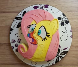 Size: 2285x1960 | Tagged: safe, imported from derpibooru, fluttershy, pegasus, pony, 28 pranks later, cake, confectioner, cookie zombie, creation, female, food, halloween, holiday, photo, rainbow muzzle, solo
