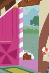 Size: 186x274 | Tagged: safe, artist:agrol, imported from derpibooru, rainbow dash, pegasus, pony, abandon thread, animated, backing away, balloon, cropped, female, flying, frown, gif, grin, looking at someone, make it a surprise, mare, mlp fim's ninth anniversary, nope, reaction image, smiling, solo, sugarcube corner, what's going on in this thread, wide eyes, wings