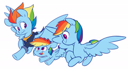 Size: 4488x2424 | Tagged: safe, artist:chub-wub, imported from derpibooru, part of a set, rainbow dash, pegasus, pony, the last problem, age progression, cute, dashabetes, dashstorm, female, filly, filly rainbow dash, high res, mare, multeity, older, older rainbow dash, open mouth, part of a series, self paradox, self ponidox, simple background, spread wings, time paradox, triality, triple rainbow, white background, wings, younger