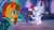 Size: 1920x1080 | Tagged: safe, imported from derpibooru, screencap, edith (cockatrice), silverstream, sunburst, classical hippogriff, cockatrice, hippogriff, pony, unicorn, student counsel, beard, cute, diabedith, diastreamies, edith, facial hair, female, glasses, jewelry, male, necklace, red eyes, spread wings, stallion, treehouse of harmony, wings