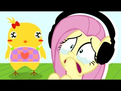 Size: 480x360 | Tagged: safe, artist:vannamelon, imported from derpibooru, fluttershy, oc, oc:shelly, pegasus, pony, can your pet, crying, headphones, this will end in tears, thumbnail, vannamelon