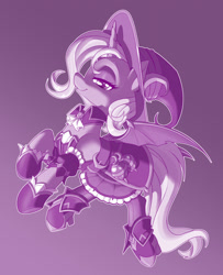 Size: 1280x1575 | Tagged: safe, artist:dstears, imported from derpibooru, trixie, pony, unicorn, bat wings, clothes, digital art, female, gradient background, halloween, hat, holiday, mare, monochrome, nightmare night, outline, skirt, solo, wings, witch hat