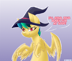 Size: 1600x1350 | Tagged: safe, artist:celes-969, artist:spirit-fire360, imported from derpibooru, oc, oc only, oc:apogee, pegasus, pony, halloween, hat, holiday, scrunchy face, solo, witch hat