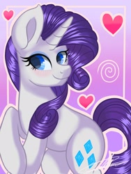 Size: 1536x2048 | Tagged: safe, artist:sweetkllrvane, imported from derpibooru, rarity, pony, unicorn, beautiful, blushing, cute, cutie mark, female, heart, looking at you, mare, raribetes, smiling, solo