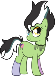 Size: 1844x2538 | Tagged: safe, artist:inkandmystery, imported from derpibooru, oc, oc only, oc:haunted stiches, earth pony, pony, female, frankenpony, frankenstein's monster, heterochromia, mare, multicolored hair, simple background, solo, stitches, transparent background