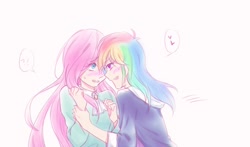 Size: 850x500 | Tagged: safe, artist:laochi777, imported from derpibooru, fluttershy, rainbow dash, equestria girls, female, flutterdash, lesbian, shipping