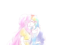 Size: 1010x750 | Tagged: safe, artist:laochi777, imported from derpibooru, fluttershy, rainbow dash, equestria girls, female, flutterdash, lesbian, shipping