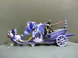 Size: 3648x2736 | Tagged: safe, imported from derpibooru, princess luna, bat pony, pony, darth vader, female, irl, lightsaber, luna's chariot, merchandise, night guard, photo, star wars, toy, weapon