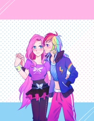 Size: 780x1000 | Tagged: safe, artist:laochi777, imported from derpibooru, fluttershy, rainbow dash, equestria girls, female, flutterdash, lesbian, shipping