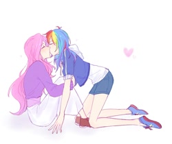 Size: 1200x1008 | Tagged: safe, artist:laochi777, imported from derpibooru, fluttershy, rainbow dash, equestria girls, female, flutterdash, lesbian, shipping
