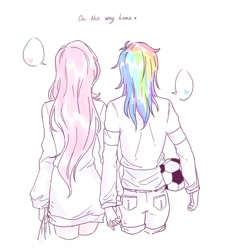 Size: 900x1000 | Tagged: safe, artist:laochi777, imported from derpibooru, fluttershy, rainbow dash, equestria girls, female, flutterdash, lesbian, shipping