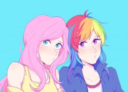 Size: 800x580 | Tagged: safe, artist:laochi777, imported from derpibooru, fluttershy, rainbow dash, human, equestria girls, female, flutterdash, human coloration, humanized, lesbian, shipping