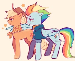 Size: 1116x909 | Tagged: safe, artist:dysphoriyl, imported from derpibooru, applejack, rainbow dash, earth pony, pegasus, pony, the last problem, appledash, female, lesbian, older, older applejack, older rainbow dash, shipping