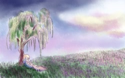 Size: 1640x1024 | Tagged: safe, artist:viwrastupr, imported from derpibooru, rainbow dash, pegasus, pony, eyes closed, female, lying down, mare, scenery, solo, tree