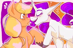 Size: 1200x802 | Tagged: safe, artist:squidcxndy, imported from derpibooru, applejack, rarity, pony, female, lesbian, rarijack, shipping