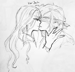 Size: 1024x992 | Tagged: safe, artist:rmy, deleted from derpibooru, imported from derpibooru, applejack, rarity, human, blindfold, female, humanized, lesbian, monochrome, rarijack, shipping