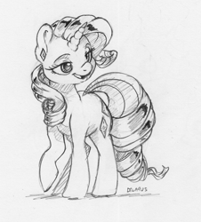 Size: 1395x1542 | Tagged: safe, artist:dilarus, deleted from derpibooru, imported from derpibooru, rarity, pony, unicorn, female, mare, monochrome, open mouth, pencil drawing, simple background, solo, traditional art, white background