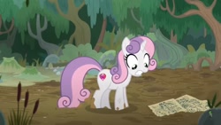 Size: 1280x720 | Tagged: safe, imported from derpibooru, screencap, sweetie belle, pony, unicorn, growing up is hard to do, female, mangrove tree, map, mare, mud, muddy, older, older sweetie belle, quicksand, solo, swamp, tree