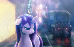 Size: 1458x938 | Tagged: safe, artist:apricolor, edit, imported from derpibooru, rarity, pony, rarity takes manehattan, beautiful, cute, female, floppy ears, manehattan, night, poor thing, rain, sad, sadorable, scene interpretation, solo, taxi, wet, wet mane, wet mane rarity