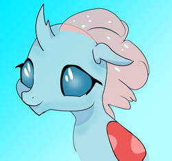 Size: 1366x1280 | Tagged: safe, artist:dilarus, color edit, deleted from derpibooru, edit, imported from derpibooru, ocellus, changedling, changeling, blue background, bust, colored, cute, diaocelles, female, portrait, simple background, smiling, solo