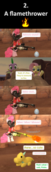 Size: 1920x6480 | Tagged: safe, artist:red4567, imported from derpibooru, fluttershy, spike, dragon, earth pony, pegasus, pony, comic:6 ways to reheat the dragon eggs, sweet and smoky, 3d, alternate ending, comic, dragon egg, flamethrower, pinkie pyro, pyro, source filmmaker, team fortress 2, weapon