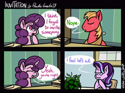 Size: 5401x4000 | Tagged: safe, artist:poecillia-gracilis19, imported from derpibooru, big macintosh, phyllis, starlight glimmer, sugar belle, pony, the big mac question, comic, forgotten, i think i forgot something, left out, meme, philodendron