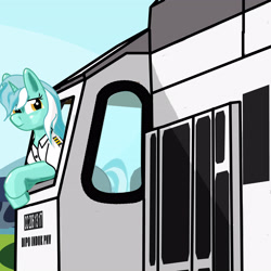 Size: 3640x3640 | Tagged: safe, artist:dianetgx, imported from derpibooru, lyra heartstrings, anthro, pony, unicorn, bipedal, clothes, digital art, female, locomotive, mare, solo, train