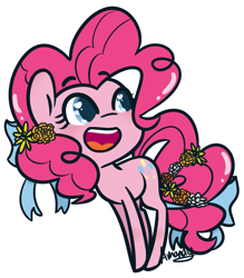 Size: 1165x1331 | Tagged: safe, artist:lilliesinthegarden, imported from derpibooru, pinkie pie, earth pony, pony, bow, cute, diapinkes, female, flower, flower in hair, hair bow, heart eyes, mare, open mouth, simple background, solo, tail bow, white background, wingding eyes