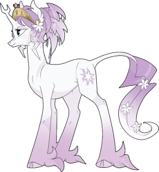 Size: 840x915 | Tagged: safe, artist:rannarbananar, edit, editor:mugen kagemaru, imported from derpibooru, tree of harmony, oc, oc only, oc:harmony (heilos), classical unicorn, pony, unicorn, big crown thingy, cloven hooves, element of magic, flower, flower in hair, jewelry, leonine tail, ponified, regalia, smiling, solo, unshorn fetlocks