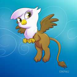 Size: 1000x1000 | Tagged: safe, artist:empyu, imported from derpibooru, gilda, griffon, 30 minute art challenge, cute, digital art, female, flying, gildadorable, looking at you, paws, solo, spread wings, toes, wings, younger