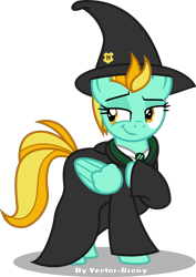 Size: 3099x4377 | Tagged: safe, artist:vector-brony, imported from derpibooru, lightning dust, pegasus, pony, absurd resolution, clothes, commission, crossover, female, harry potter, harry potter (series), hat, lidded eyes, mare, necktie, raised eyebrow, raised hoof, robe, shirt, simple background, slytherin, smiling, smirk, solo, transparent background, vector, witch hat