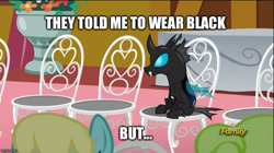 Size: 888x499 | Tagged: safe, edit, edited screencap, imported from derpibooru, screencap, daisy, flower wishes, kevin (changeling), sassaflash, changeling, earth pony, pegasus, pony, slice of life (episode), caption, discovery family logo, female, funny, image macro, impact font, kevin, male, mare, meme, solo focus, text