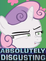 Size: 540x718 | Tagged: safe, edit, edited screencap, imported from derpibooru, screencap, sweetie belle, pony, unicorn, the big mac question, absolutely disgusting, cropped, female, filly, meme, reaction image, solo