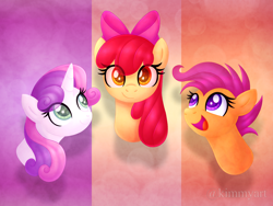 Size: 1978x1489 | Tagged: safe, artist:kimmyartmlp, imported from derpibooru, apple bloom, scootaloo, sweetie belle, pony, growing up is hard to do, bust, cutie mark crusaders, digital art, eye clipping through hair, female, heart eyes, older, older apple bloom, older cmc, older scootaloo, older sweetie belle, open mouth, portrait, starry eyes, wingding eyes