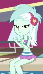 Size: 640x1088 | Tagged: safe, imported from derpibooru, screencap, lyra heartstrings, equestria girls, i'm on a yacht, spoiler:eqg series (season 2), bikini, clothes, cropped, cute, female, looking at you, lyra heartstrings swimsuit, lyra's beach shorts swimsuit, lyrabetes, midriff, solo, swimsuit, swimsuit lyra heartstrings