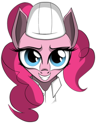 Size: 790x1011 | Tagged: safe, artist:dualtry, imported from derpibooru, pinkie pie, earth pony, pony, bust, clothes, female, grin, helmet, looking at you, mare, simple background, smiling, solo, transparent background