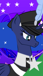 Size: 900x1583 | Tagged: safe, artist:aaronmk, imported from derpibooru, princess luna, pony, fallout equestria, clothes, equestrian flag, feather, hat, uniform, vector