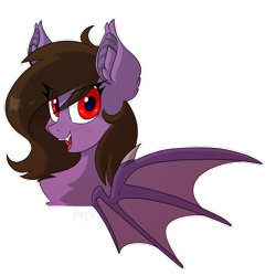 Size: 1022x1022 | Tagged: safe, artist:itazurana, imported from derpibooru, oc, oc only, oc:scribble draws, bat pony, pony, bat wings, fangs, female, mare, race swap, red eyes, simple background, smiling, solo, transparent background, wings