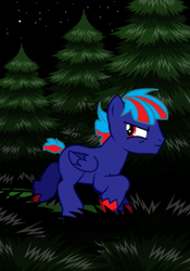 Size: 385x551 | Tagged: safe, imported from derpibooru, oc, oc:hellfire, pegasus, pony, pony creator, colt, darkness, fanfic art, foal, forest, kisekae, male, night, planet