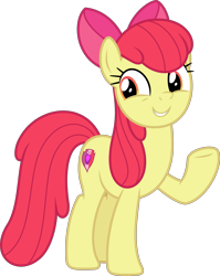 Size: 3571x4491 | Tagged: safe, artist:timeymarey007, imported from derpibooru, apple bloom, earth pony, pony, growing up is hard to do, apple bloom's bow, bow, cutie mark, female, hair bow, mare, older, older apple bloom, raised hoof, simple background, smiling, solo, the cmc's cutie marks, transparent background, underhoof, vector